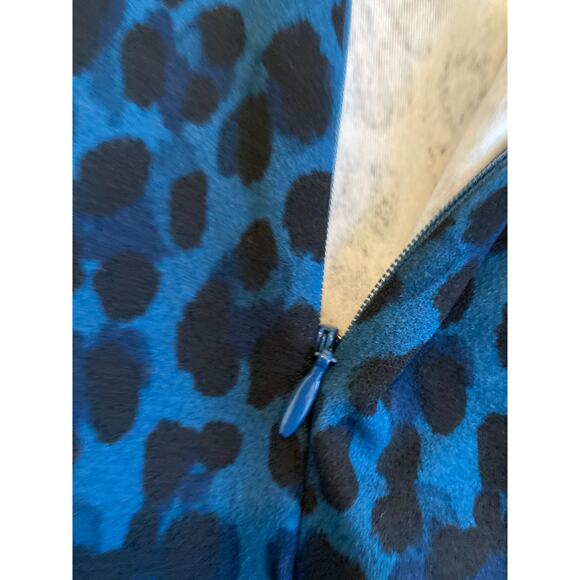Banana Republic Midi Skirt 8 Medium Leopard Animal Print Slit Blue Y2K 80s Retro - Picture 5 of 11